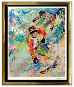 Leroy Neiman Original Color Serigraph Hand Signed Skiing Twins Sports Modern Artwork