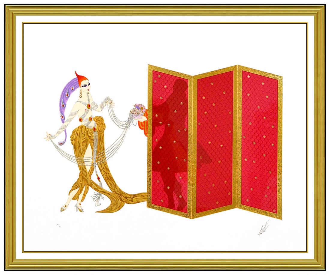 Erte Mystery Of The Courtesan Embossed Serigraph Hand Signed Art Deco Costume Design: This lot includes:Gallery COA & in-house shipping (*insurance and international shipping for an additional charge)Artist: ErteTitle: Mystery Of The CourtesanMedium: SerigraphSize: 25" x 30"Framed: 38"