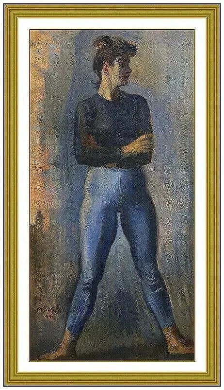 Moses Soyer Original Oil Painting On Canvas Signed Ballerina Dance Framed Figurative Art: This lot includes:Gallery COA & in-house shipping (*insurance and international shipping for an additional charge)Artist: Moses Soyer Title: Ballerina in Blue Medium: Oil Painting On CanvasSize: 20&rd