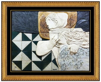 Sunol Alvar Hand Glazed Ceramic Relief Sculpture Signed Figurative Artwork