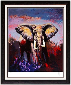 Mark King Color Serigraph Hand Signed Elephant Lone Tusker Wildlife Framed Artwork