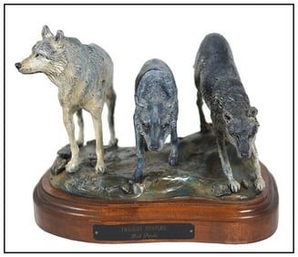 Bob Parks Twilight Bronze Sculpture Hand Signed Western Wolf Wildlife Artwork