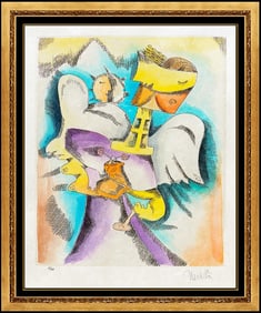 Alexandra Nechita Original Watercolor Etching Signed Garden Angels Cubism Artwork