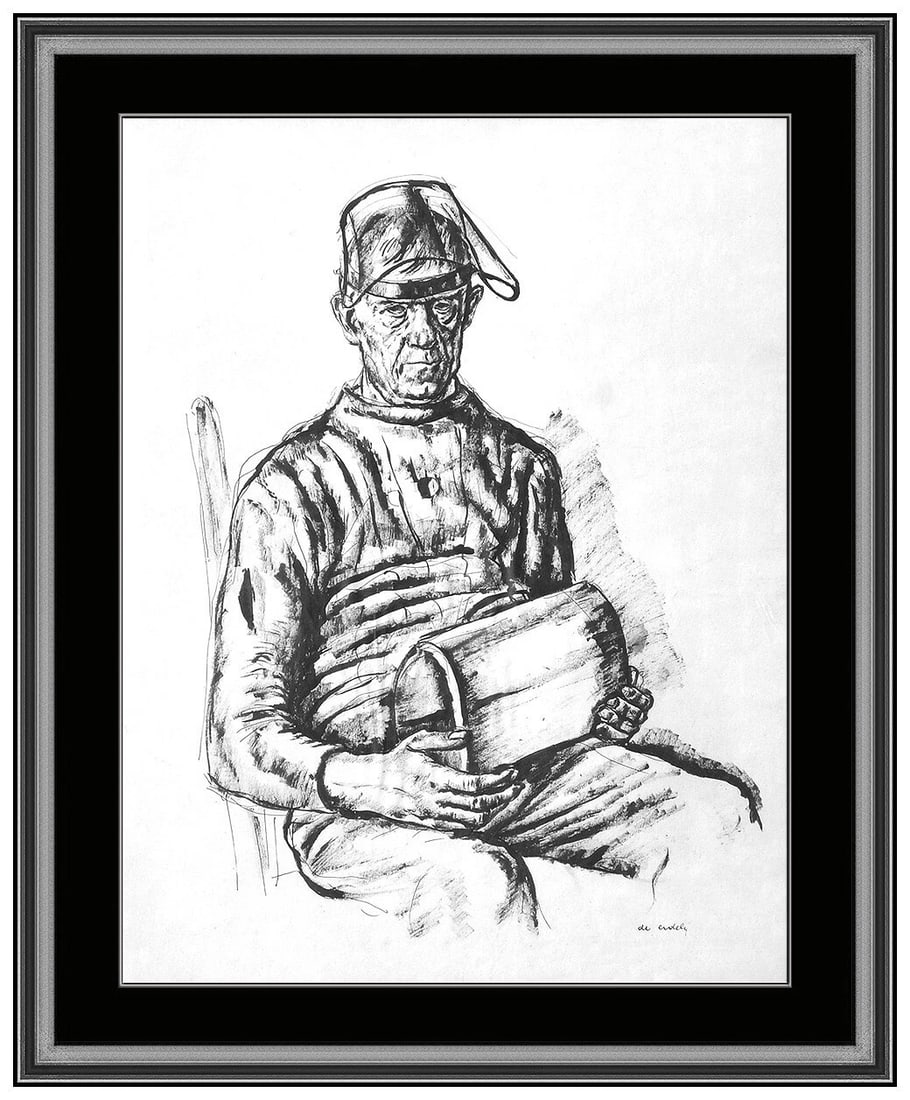 Francis De Erdely Original Drawing Signed Male Portrait Framed Figurative Artwork: This lot includes:Gallery COA & in-house shipping (*insurance and international shipping for an additional charge)Artist: Francis De ErdelyiTitle: The Welding ManMedium: Charcoal Drawing drawing on pa