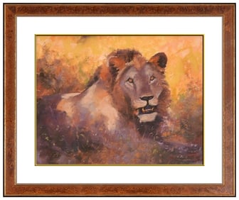 Julie Oriet Original Pastel Painting Signed Lion Nature Wildlife Framed Artwork