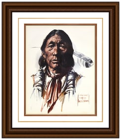 Harley Brown Original Gouache Watercolor Painting Signed Native American Portrait Artwork