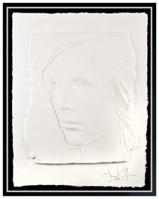 Frank Gallo Cast Paper Relief Sculpture Hand Signed Female Portrait Modern Artwork