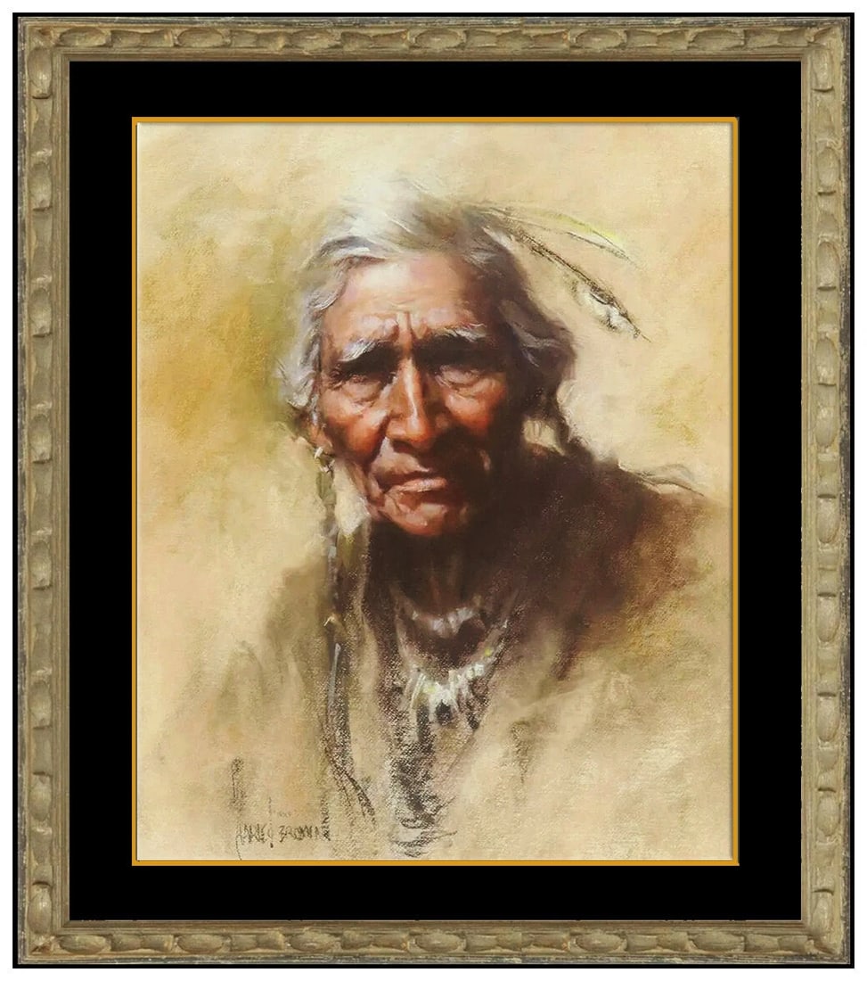 Harley Brown Original Pastel Painting Signed Native American Portrait Framed Artwork (1 of 4)