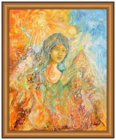 Duaiv Original Oil Painting On Canvas Signed Female Portrait Framed Authentic Artwork