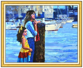 Howard Behrens Large Original Oil Painting On Canvas Signed Female Nautical Portrait Art