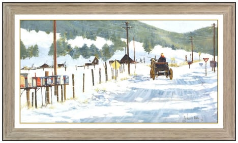 Richard D. Thomas Original Oil Painting On Board Signed Western Winter Horse Landscape Art