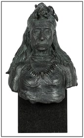 Machado Large Original Bronze Sculpture Signed Native American Female Bust Artwork