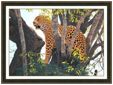 Kim Donaldson Large Original Pastel Painting Signed Leopard Wildlife Framed Artwork