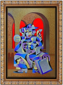 Anatole Krasnyansky Large Original Hand Embellished Giclee On Canvas Signed Cubism Artwork