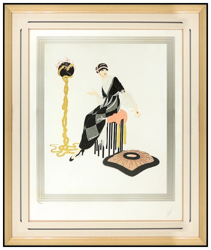 Erte Harmony Large Original Embossed Color Serigraph Hand Signed Art Deco Romain Tirtoff Artwork: This lot includes:Gallery COA & in-house shipping (*insurance and international shipping for an additional charge)Artist: ErteTitle: HarmonyMedium: SerigraphSize: 33" x 28"Framed: 42" x 36"Signed: low