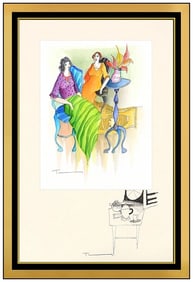 Itzchak Tarkay Original Watercolor And Ink Painting Signed Ladies Cafe Scene Framed Artwork