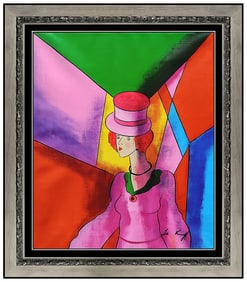 Linda Le Kinff Original Oil Painting On Canvas Signed Cubist Portrait Framed Artwork