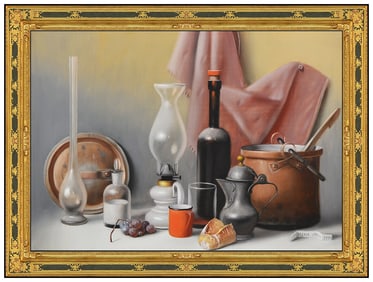 Proferio Grossi Original Oil Painting On Board Signed Still Life Framed Artwork