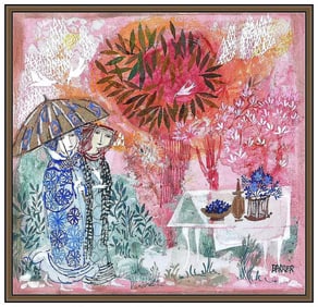 Gertrude Barrer Original Oil Painting On Board Signed Figurative Composition Framed Artwork