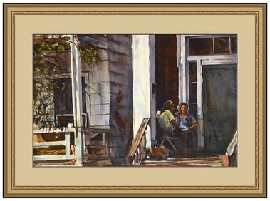 Shirl Goedike Original Watercolor Painting Signed Figurative Portrait Framed Artwork