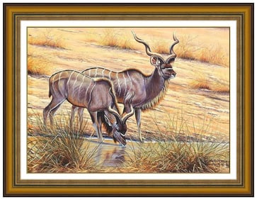 Kim Brooks Original Gouache Painting Signed Animal Portrait Framed Artwork