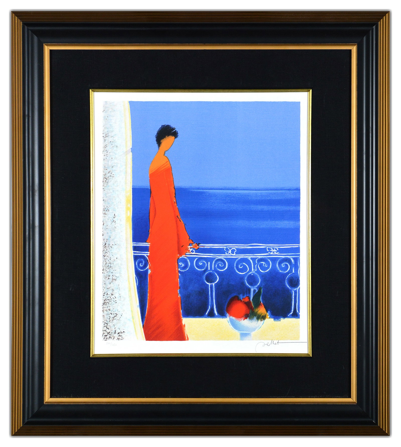 Emile Bellet Serenite Blue Original Color Lithograph Hand Signed Floral Portrait Framed Artwork (1 of 6)