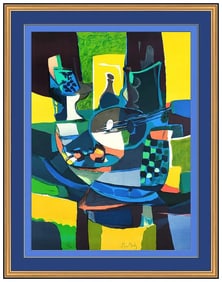 Marcel Mouly Original La Supier Blu Color Lithograph Print Signed Framed Artwork