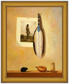 Jerry Venditti Original Oil Painting On Canvas Signed Native American Still Life Framed Artwork