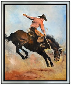 Pal Fried Original Oil Painting On Canvas Signed Rodeo Cowboy Horse Western Artwork