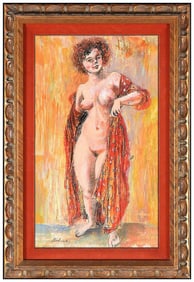Aaron Bohrod Original Oil Painting On Board Signed Female Nude Framed Artwork