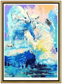 Leroy Neiman Polar Bears Original Hand Signed Serigraph Landscape Framed Artwork