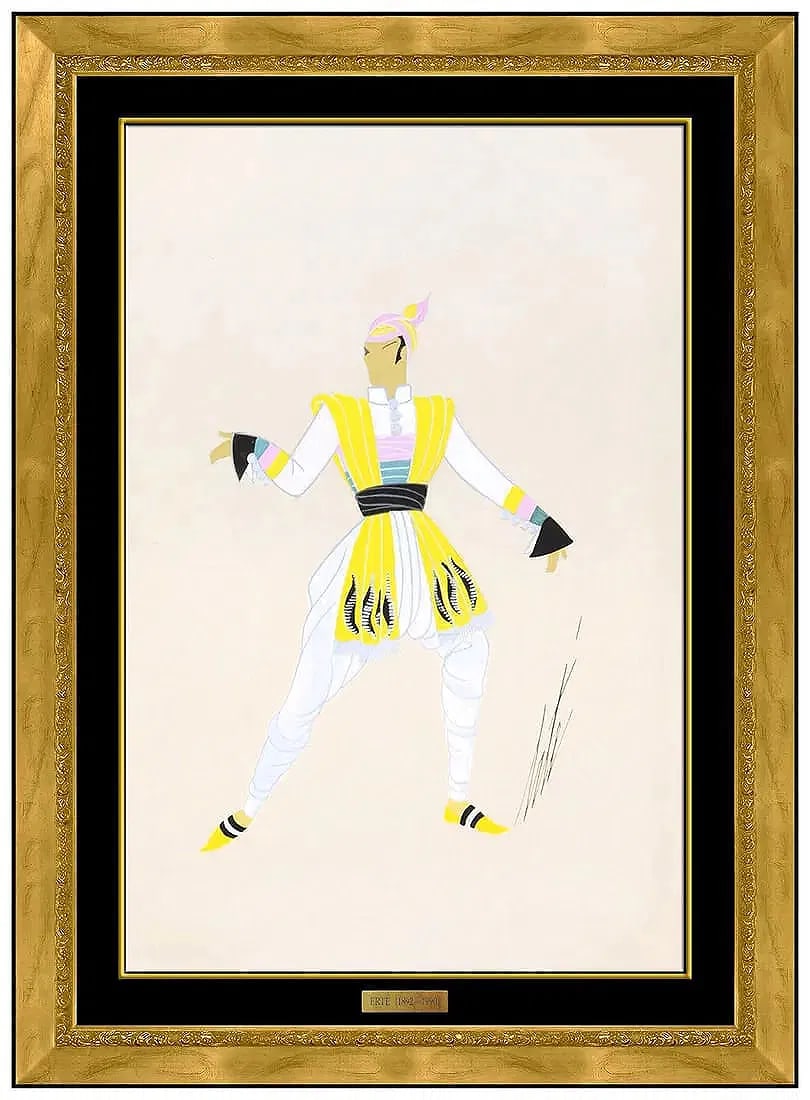 Erte Original Gouache Painting Hand Signed Samurai Costume Fashion Framed Artwork: This lot includes:Gallery COA & in-house shipping (*insurance and international shipping for an additional charge)Artist: ErteTitle: Samurai Dance Medium: Gouache PaintingSize: 14” x 9 ½&