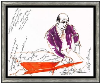 Leroy Neiman Original Color Ink Drawing Signed Figures Portrait Framed Artwork