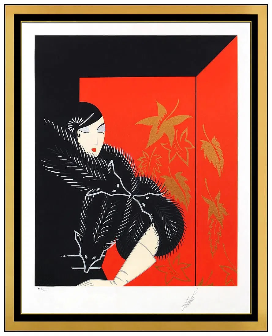 Erte Furs Original Embossed Color Serigraph Hand Signed Fashion Framed Artwork: This lot includes:Gallery COA & in-house shipping (*insurance and international shipping for an additional charge)Artist: ErteTitle: FursMedium: Embossed Color Serigraph Size: 30” x 24”Fra