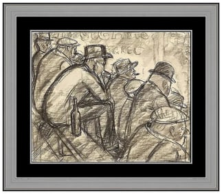 Carl Beetz Original Charcoal Drawing On Paper Hand Signed Figurative Framed Artwork