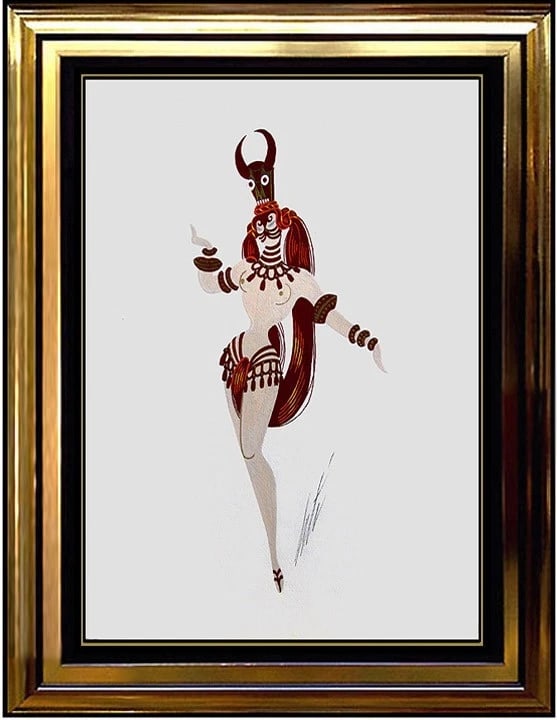 Erte Signed Original Gouache Costume Design Romain Tirftoff Deco Baker: This lot includes:Gallery COA & free domestic shipping (*insurance and international shipping for an additional charge)Artist: ErtéTitle: L'Acajou al' AlfriqueMedium: Gouache Painting on Paper Size: