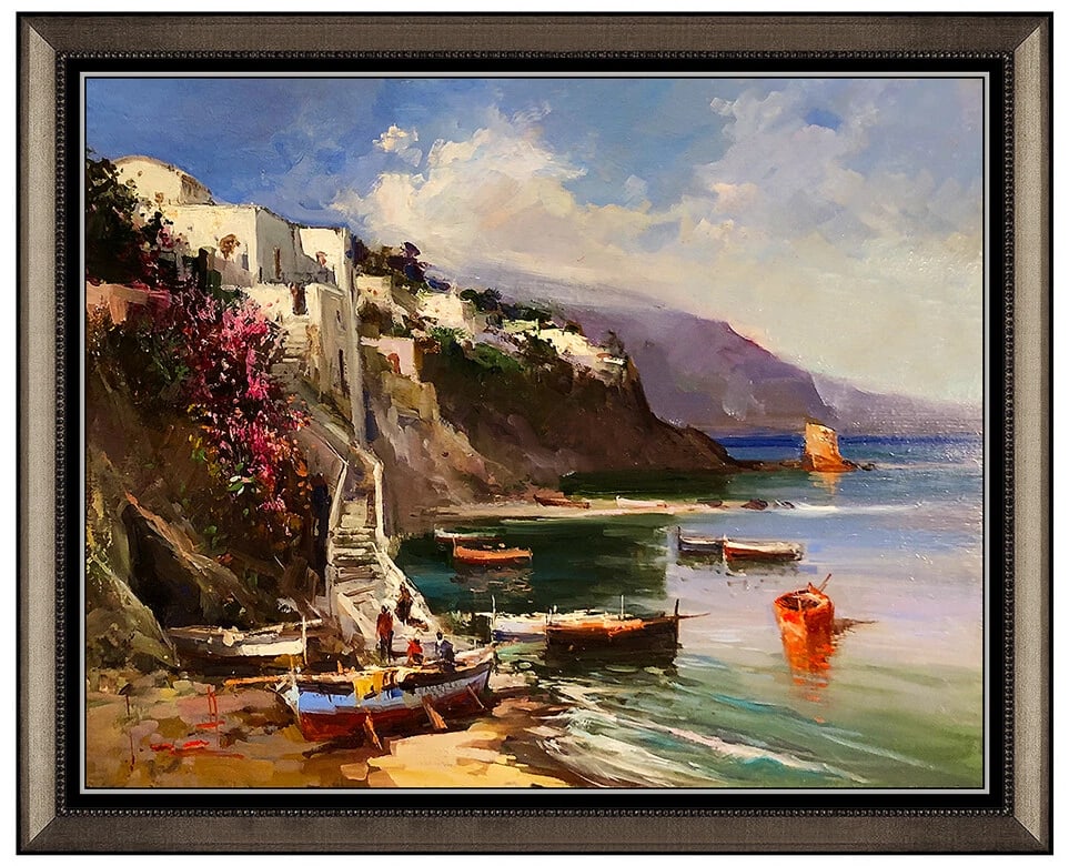 Claudio Simonetti Signed Original Oil Landscape Painting Board Framed (1 of 4)