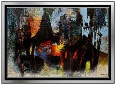 Leonardo Nierman Signed Original Oil Abstract Cosmic Painting Board Framed