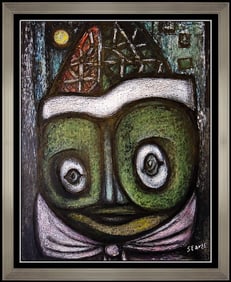 Charles Sebree Signed Original Gouache Harlequin Clown Portrait Oil