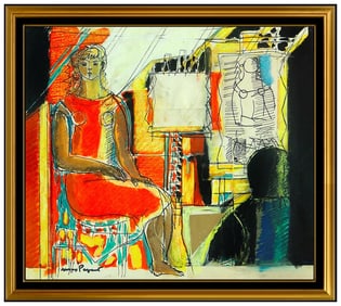 Max Papart Signed Original Rare Cubism Female Portrait Collage Painting