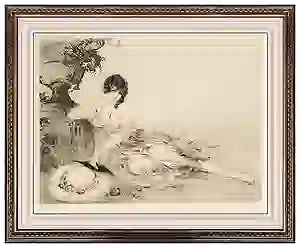 Louis Icart Signed Original At The Urn Hand Colored Etching Female
