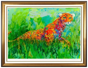 Leroy Neiman Signed Large Prowling Leopard Serigraph Big Cat Animal