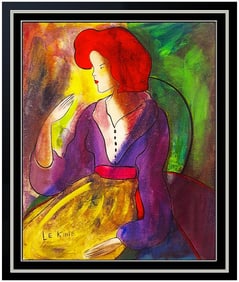 Linda Le Kinff Signed Original Oil Female Portrait Painting Board Modern