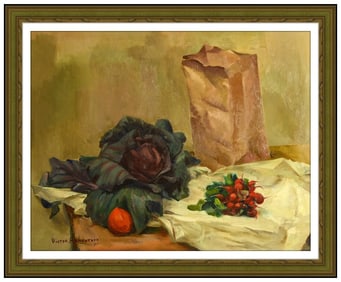 Victor Arnautoff Signed Original Oil Still Life Canvas Framed Art