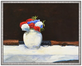 Terry Delapp Signed Original Oil Still Life Flowers Painting Canvas