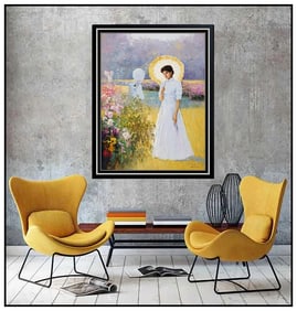 An He Signed Original Large Oil Hans Amis Portrait Landscape