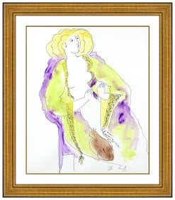 Linda Le Kinff Signed Original Watercolor Female Figure Painting Framed