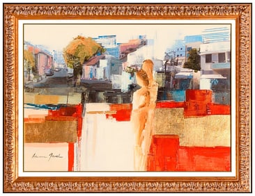 Adriana Naveh Signed Original Acrylic Cityscape Painting Canvas Framed