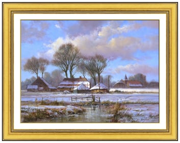 Andre Balyon Signed Original Oil Barn Rural Landscape Painting Canvas