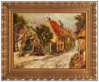 Douglass Parshall Signed Original Village Cityscape Painting Board Framed